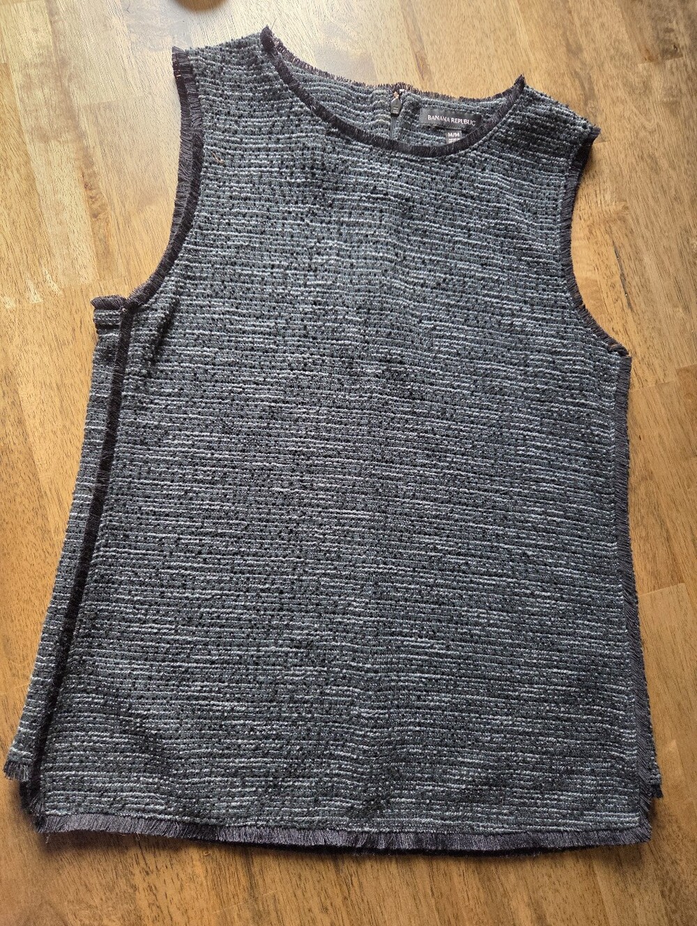 Banana Republic Sleeveless Textured Knit Top Woven And Fringe Detail